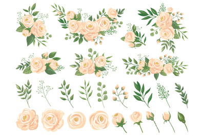 Floral bouquet. Rose flowers, gardening roses bouquets and pastel colo