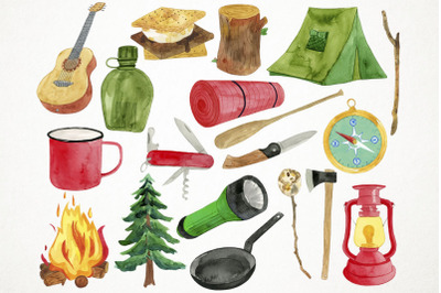 Watercolor Camping Clipart, Camping Clip Art