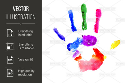 Handprint in vibrant colors of the rainbow