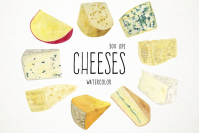 Watercolor Cheeses Clipart, Cheeses Clip Art