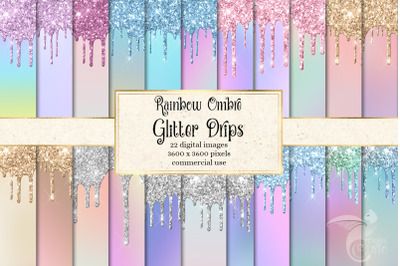 Rainbow Ombre Glitter Drips Digital Paper