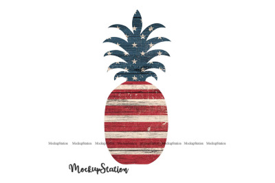Pineapple Sublimation Design PNG, 4th of July Patriotic Clip Art