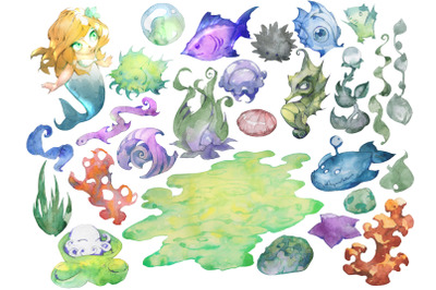 Watercolor aquarium set