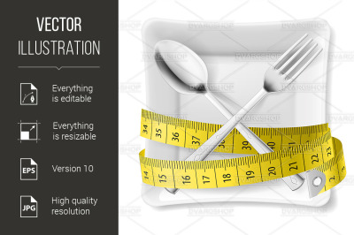 Plate with flatware and tape measure