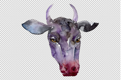 Farm animals: cow head Watercolor png