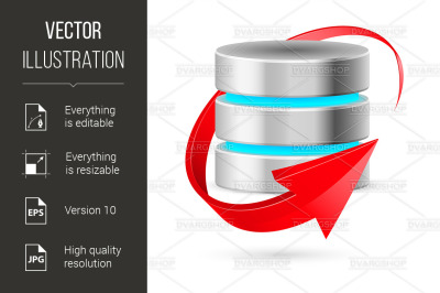 Database icon with update symbol.