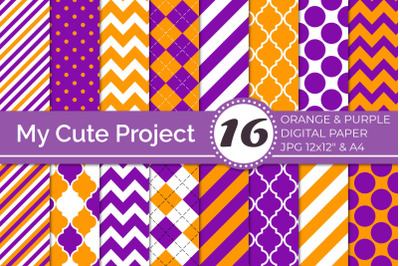 Digital Paper Orange &amp; Purple Quaterfoil | N238