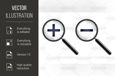 Monochromatic increase-decrease magnifiers icons