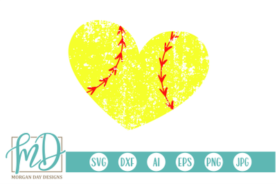 Grunge Softball Heart SVG
