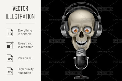 Skull with headphones with microphone