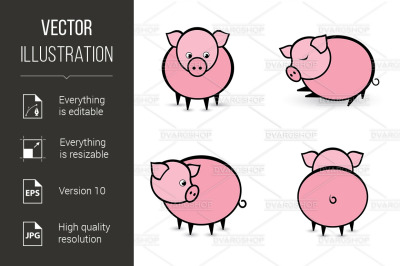 Four abstract pigs in different positions