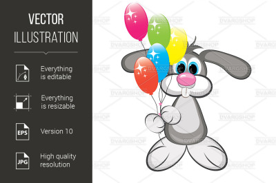 Cartoon rabbit with colorful balloons