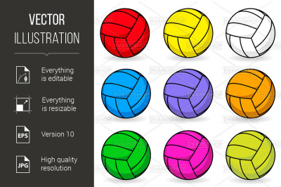 Cartoon volleyball in different colors