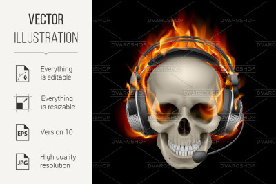 Flaming Skull with headphones