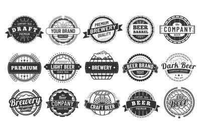 Brewery badge. Draft beer barrel emblem, retro circle badges and quali