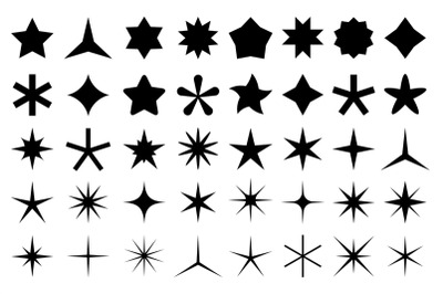 Star shape icons. Rating stars and favorites icon silhouette isolated
