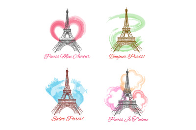 Eiffel tower signs on white background