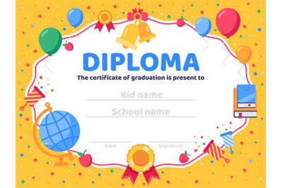 Graduate diploma. School graduation, graduates congratulations and pre