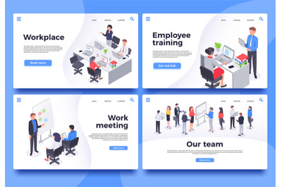 Workplace landing page. Office workers, brainstorm meeting and busines