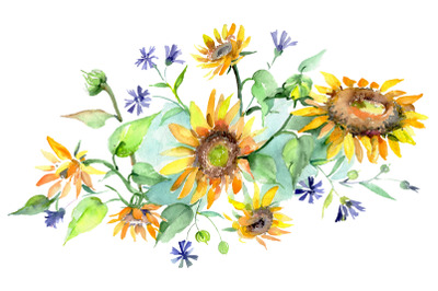 Bouquet yellow aroma of summer watercolor png