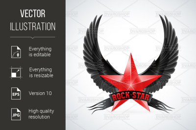 Red star with Rock Star banner and wings