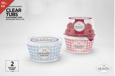 Clear Tubs with Flat or Dome Lid Packaging Mockup