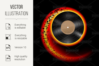 Vinyl disc with music notes.