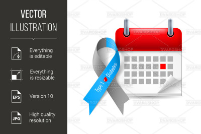 Diabetes awareness ribbon and calendar