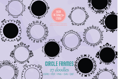 Circle Doodle Frames | Hand Drawn Round Border | Monogram Wreath
