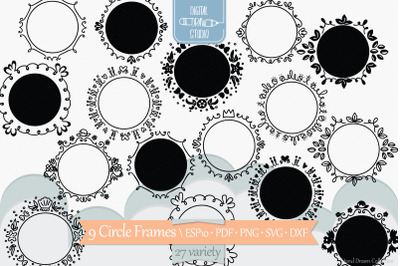 Circle Doodle Frames | Hand Drawn Round Border | Monogram Wreath