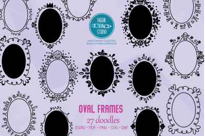 Oval Doodle Frames | Hand Drawn Round Border | Wreath, Monogram