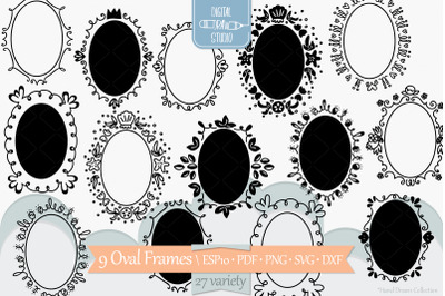 Oval Doodle Frames | Hand Drawn Round Border | Wreath, Monogram