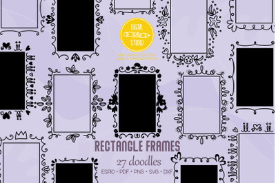 Rectangle Doodle Frames | Hand Drawn Oblong Border | Wreath, Monogram
