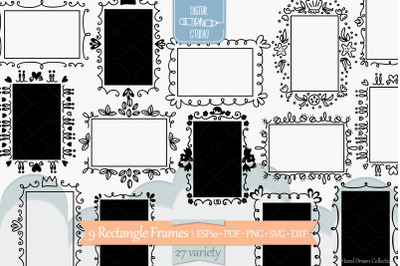 Rectangle Doodle Frames | Hand Drawn Oblong Border | Wreath, Monogram