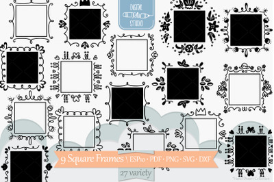 Square Doodle Frames | Hand Drawn Monogram Border