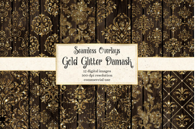 Gold Glitter Damask Overlays