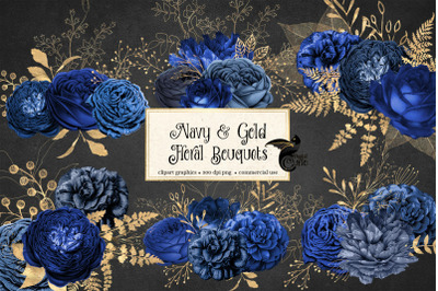 Navy and Gold Floral Bouquets