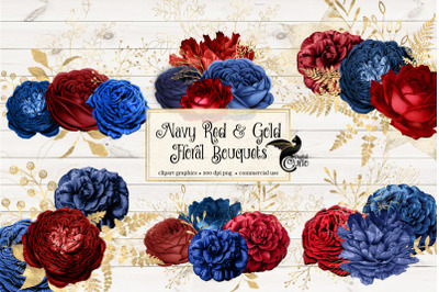 Navy Red and Gold Floral Bouquets