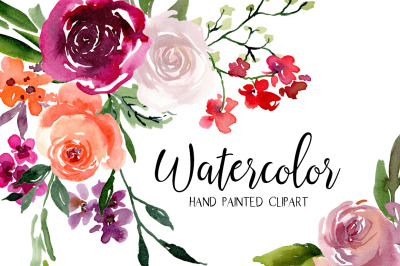Bright Watercolor Flowers Bouquets Wreaths PNG