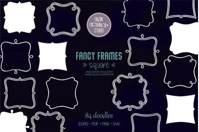 White Fancy Square Frames | Hand Drawn Border Monogram