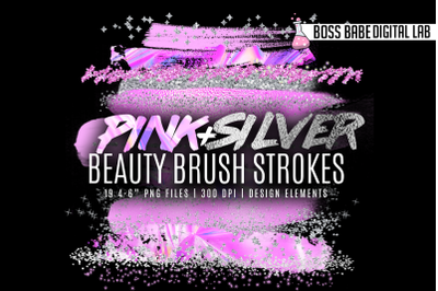 Pink and Silver Beauty Brush Strokes