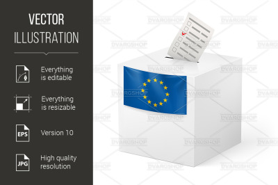 Ballot box with voicing paper. European Union.