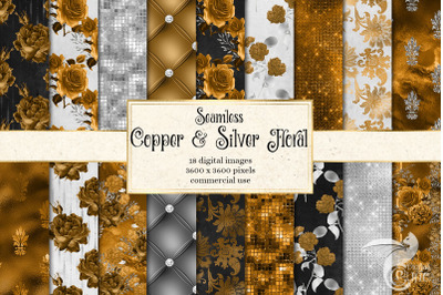 Copper and Silver Floral Digital Paper