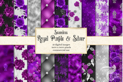 Royal Purple and Silver Floral Digital Paper