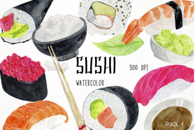 Watercolor Sushi Clipart, Sushi Clip Art