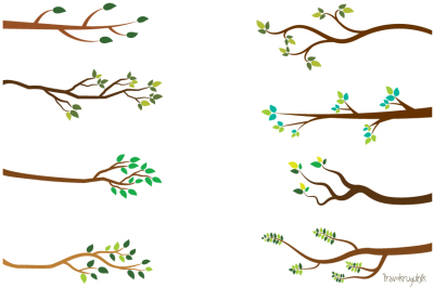 Tree branch clipart, Green leaf branches clip art, Bare branches silhouette, Green leaves