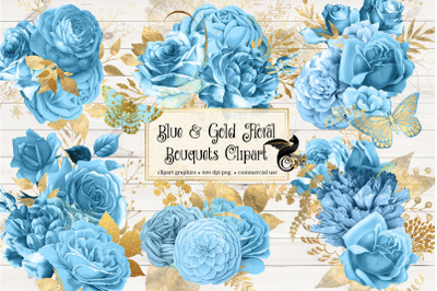 Blue and Gold Floral Clipart