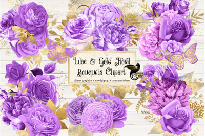 Lilac and Gold Floral Clipart