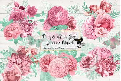 Pink and Mint Floral Clipart