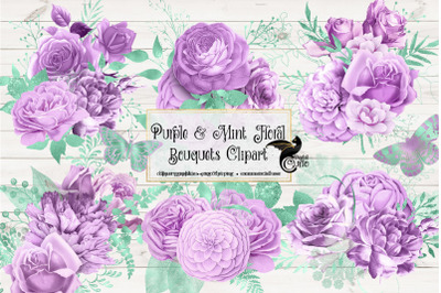 Purple and Mint Floral Clipart